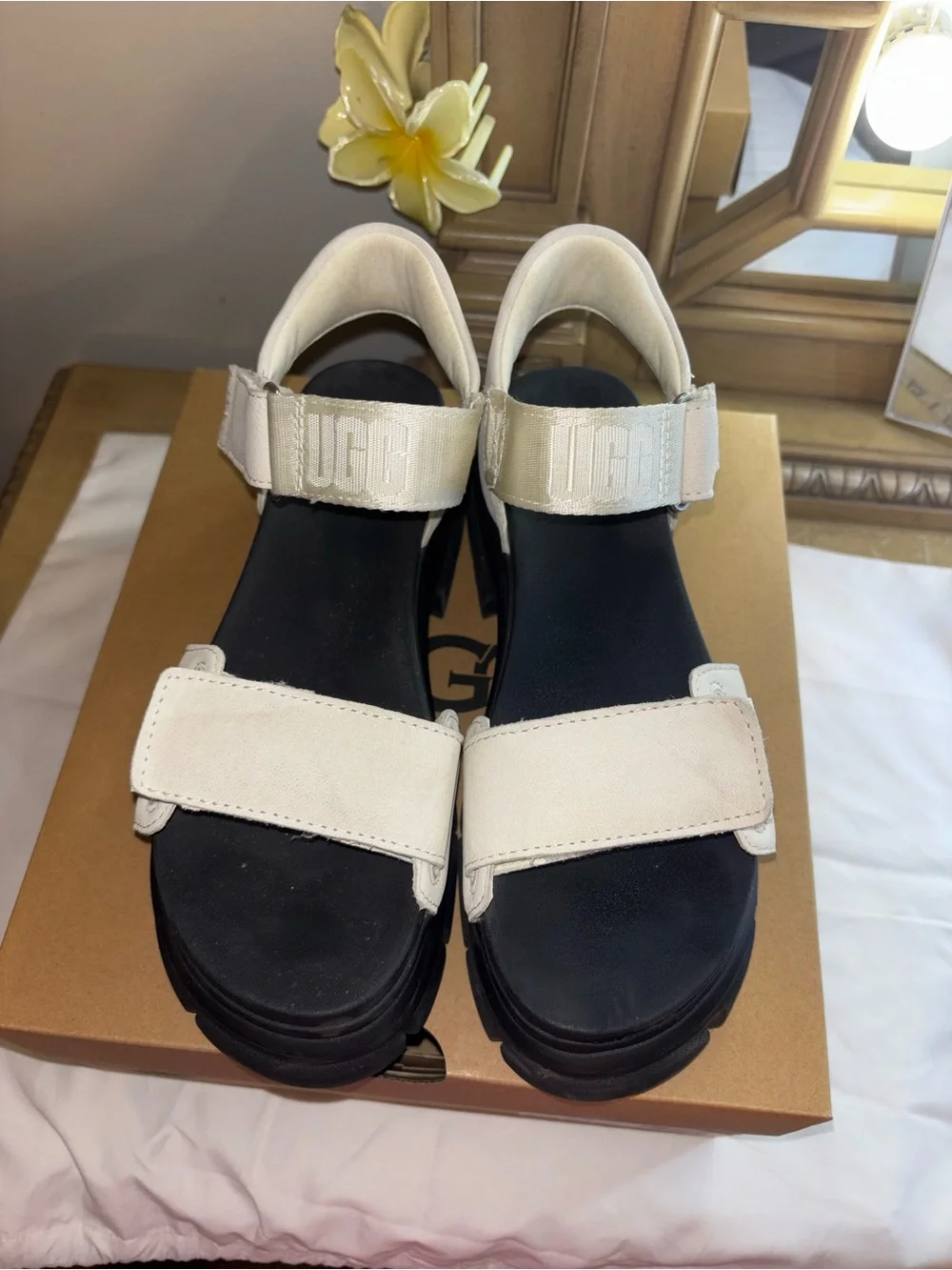 UGG Women's Cream and Black Platform Sandals